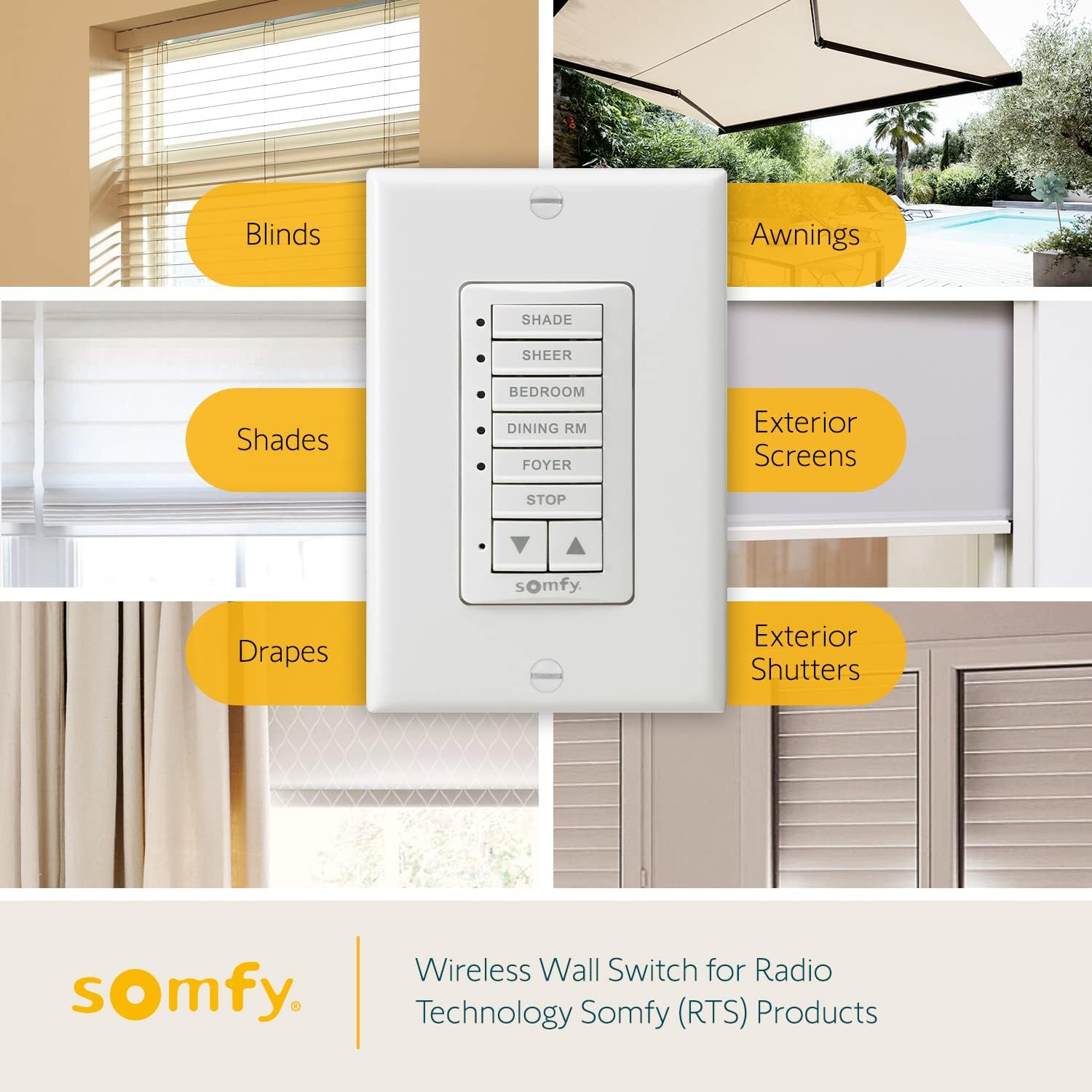 Somfy Control DecoFlex 5 Channel RTS Wirefree Wall Switch White 1810813