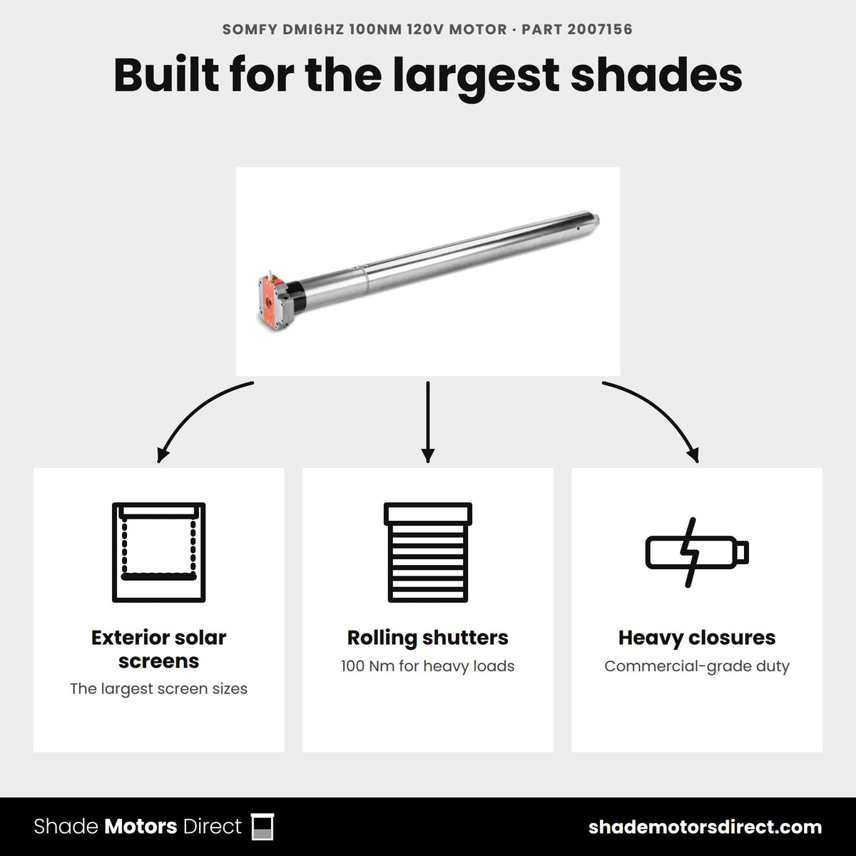 Somfy DMI6Hz 100Nm motor, part 2007156, uses: the largest exterior solar screens, rolling shutters and heavy closures
