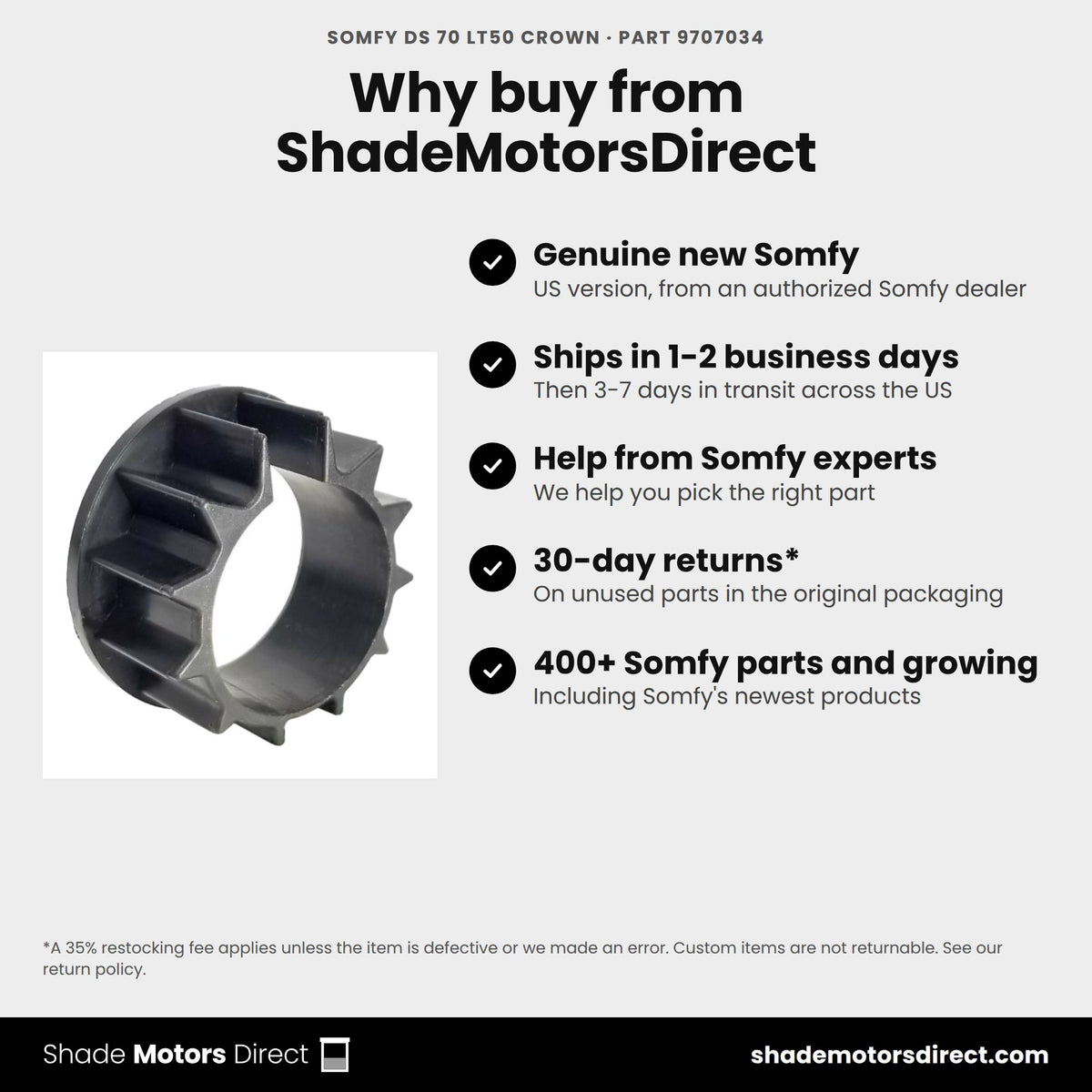 Buy the Somfy DS 70 LT50 Crown, part 9707034, genuine new, from ShadeMotorsDirect