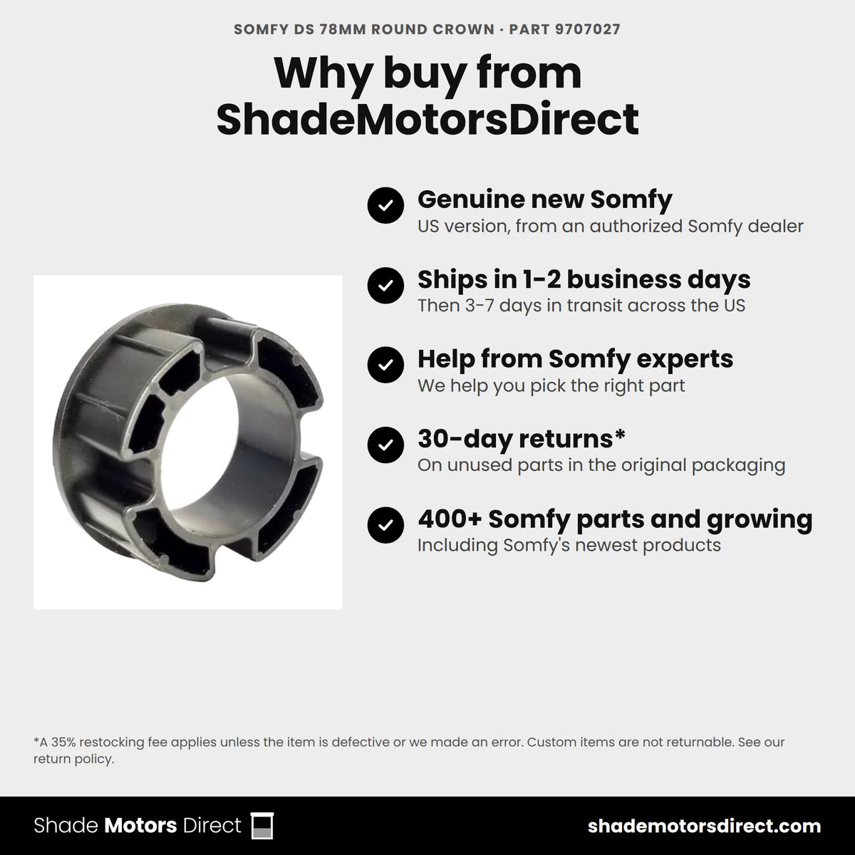 Buy the Somfy DS 78mm Round Crown, part 9707027, genuine new, from ShadeMotorsDirect
