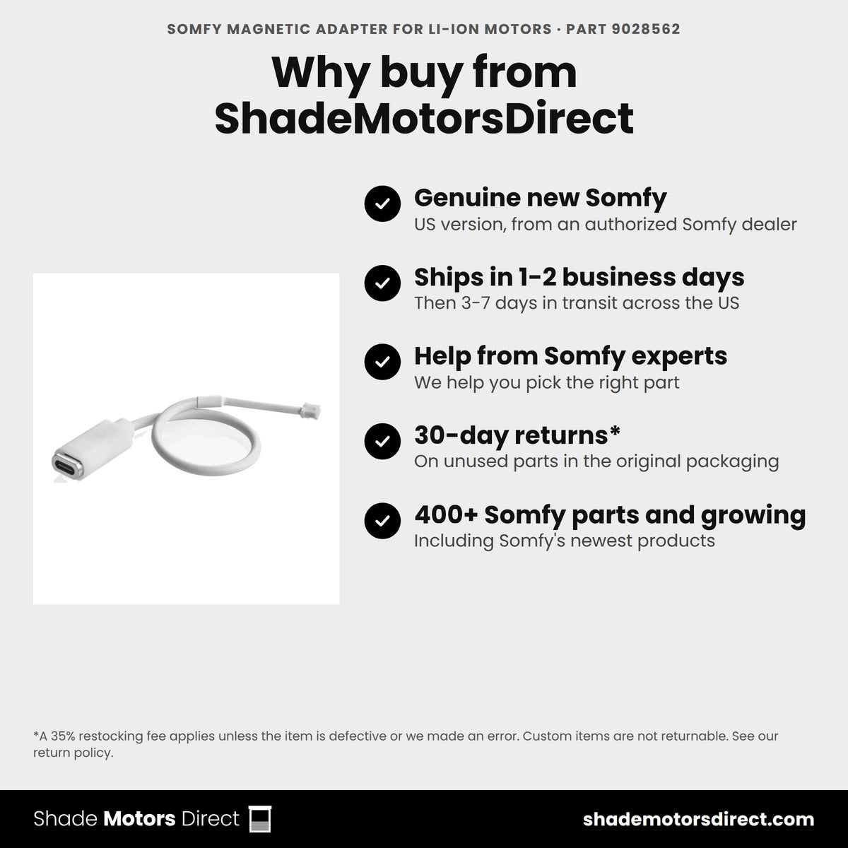 Buy the Somfy Magnetic Adapter for Li-ion motors, part 9028562, genuine new, from ShadeMotorsDirect
