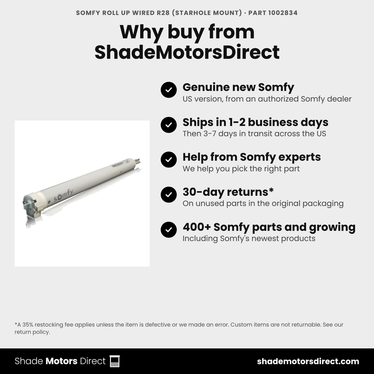 Buy the Somfy Roll Up Wired R28 (Starhole Mount), part 1002834, genuine new, from ShadeMotorsDirect