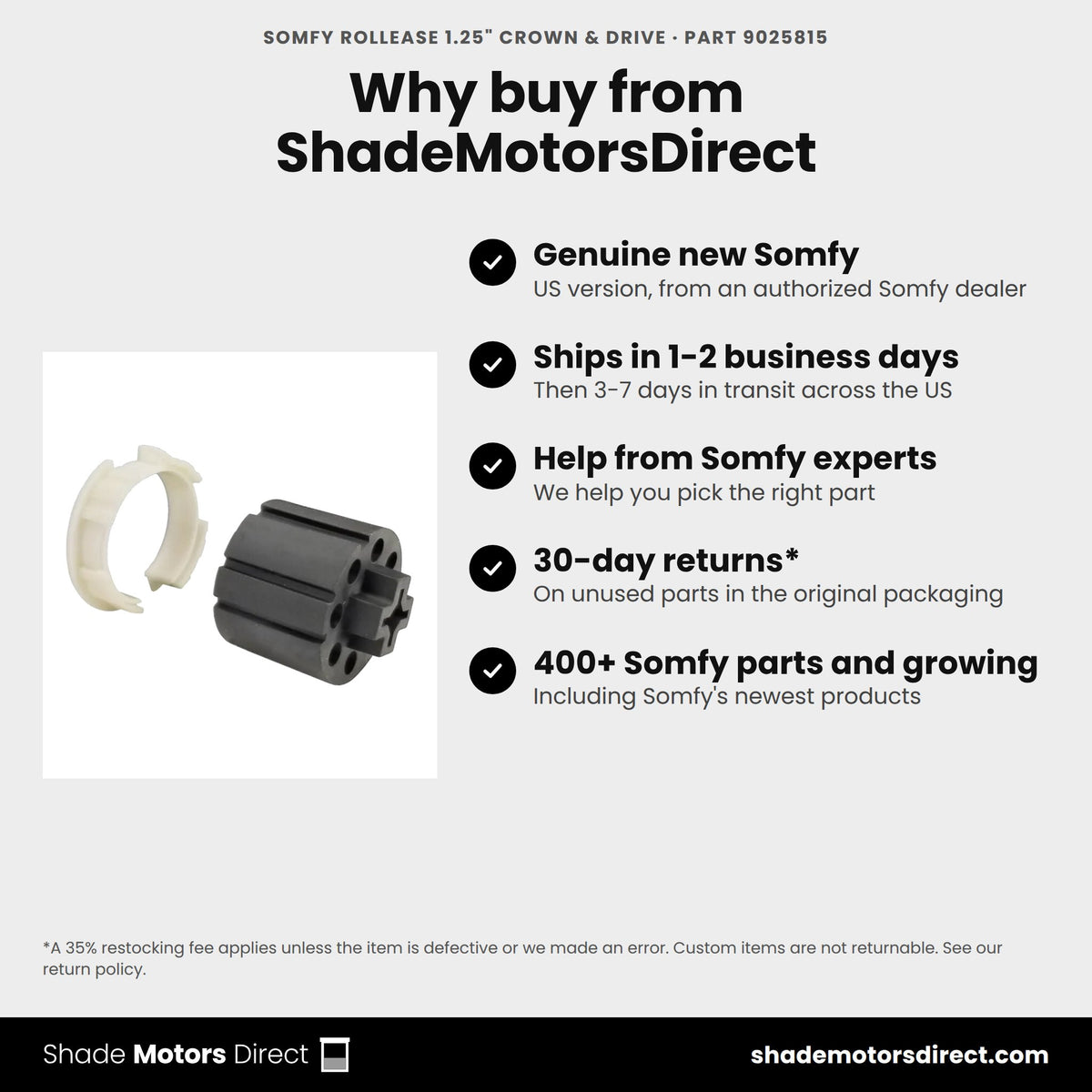 Buy the Somfy RollEase 1.25" Crown & Drive, part 9025815, genuine new, from ShadeMotorsDirect