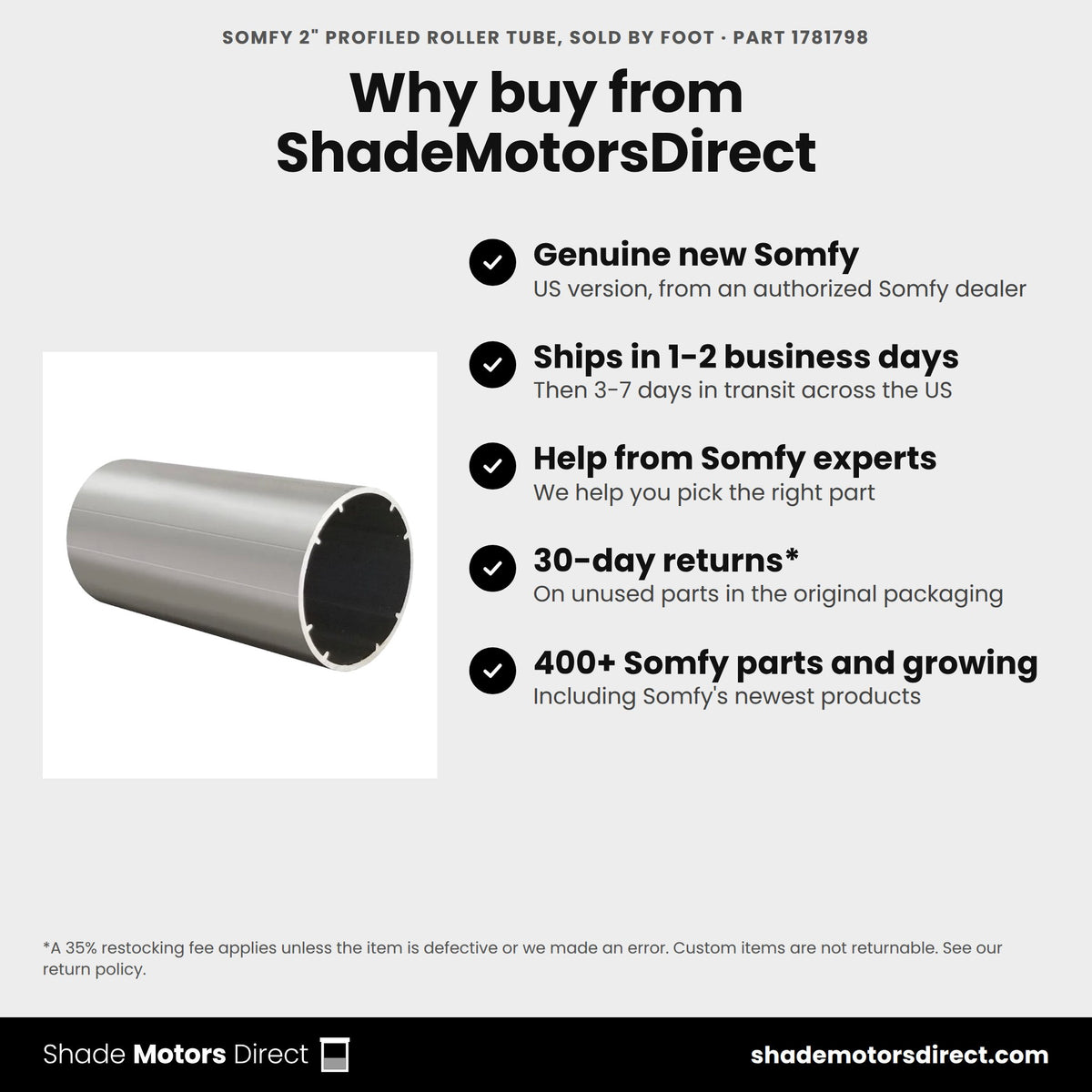 Buy the Somfy 2" Profiled Roller Tube, Sold by Foot, part 1781798, genuine new, from ShadeMotorsDirect