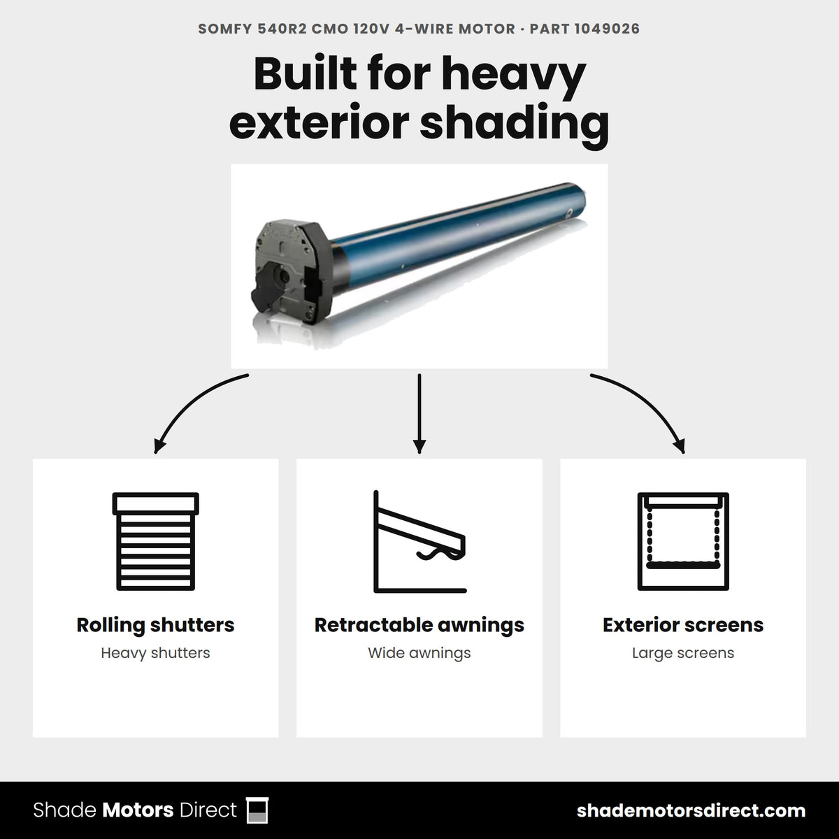 Somfy 540R2 CMO motor 1049026 uses: rolling shutters, retractable awnings and exterior screens