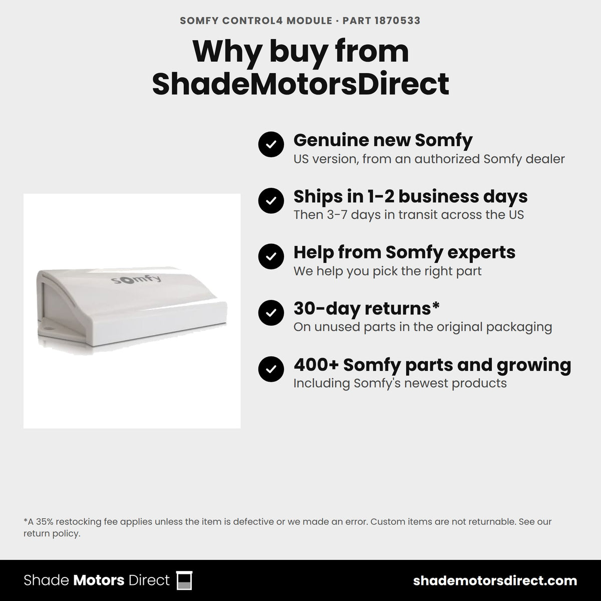 Buy the Somfy Control4 module, part 1870533, genuine new, from ShadeMotorsDirect