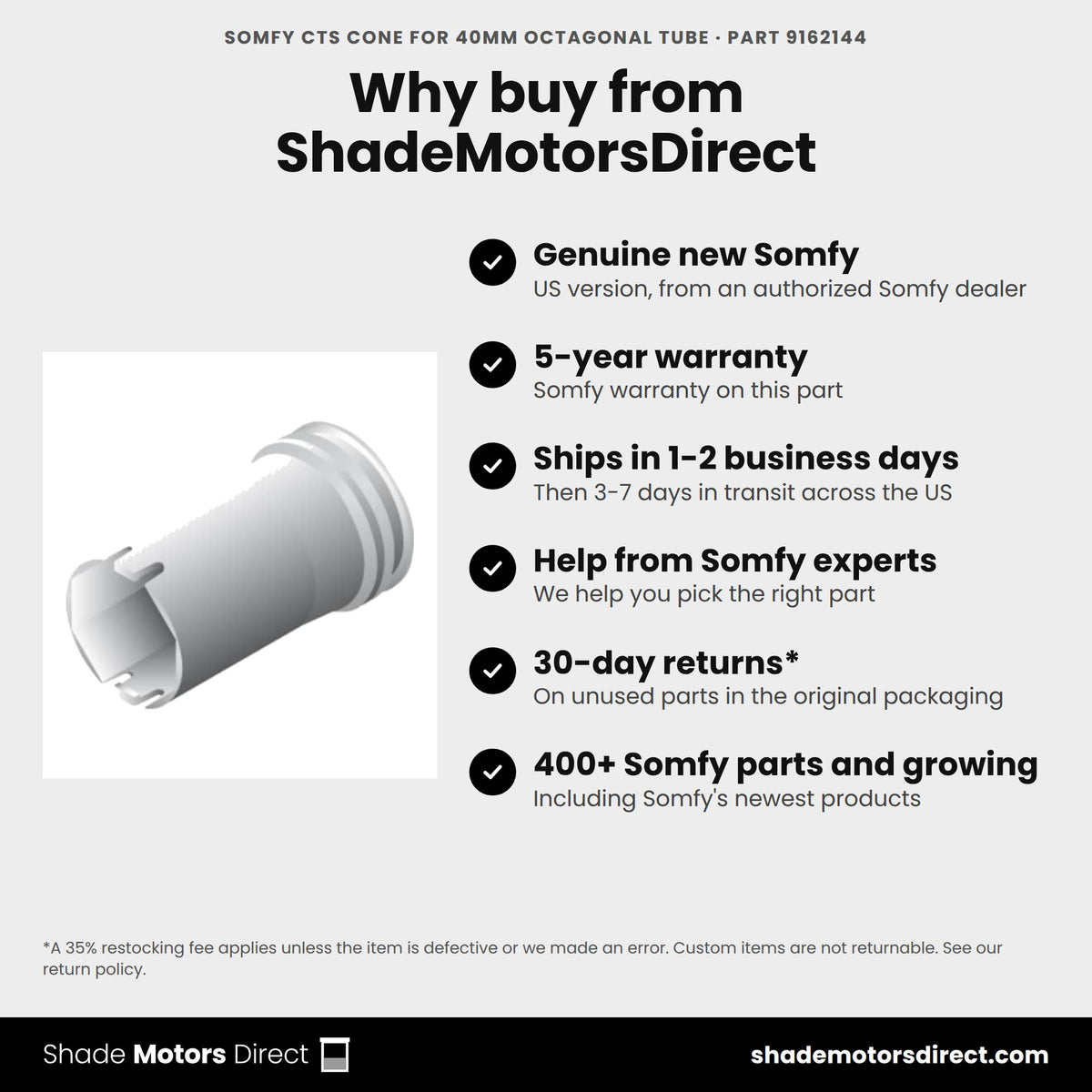 Buy the Somfy CTS Cone for 40mm Octagonal Tube, part 9162144, genuine new with 5-year warranty, from ShadeMotorsDirect
