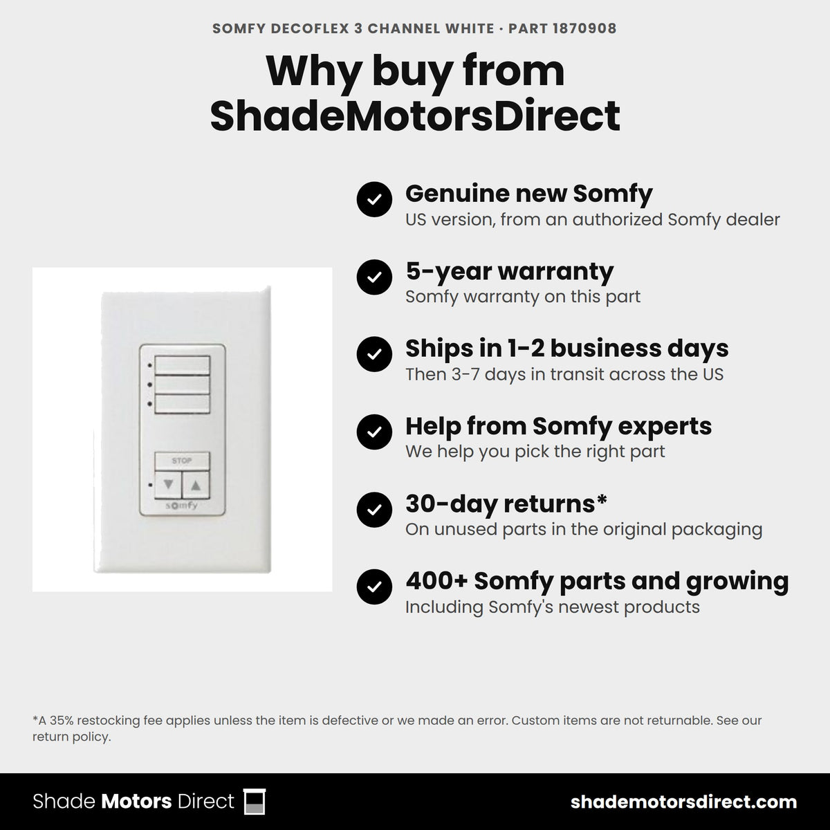 Buy the Somfy DecoFlex 3 Channel White, part 1870908, genuine new with 5-year warranty, from ShadeMotorsDirect
