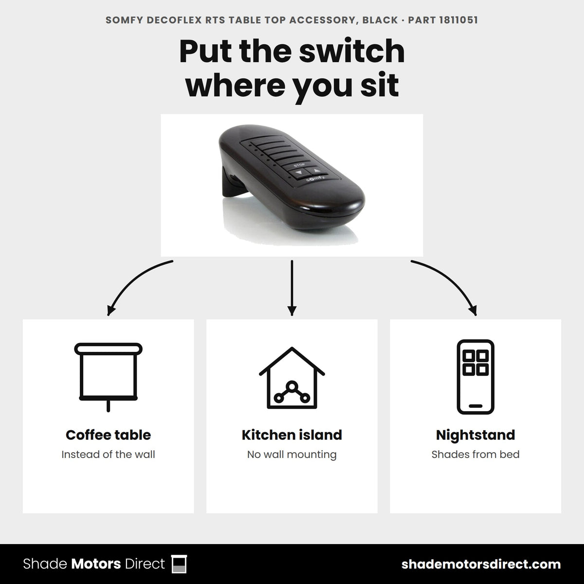 Somfy DecoFlex RTS table top accessory, black 1811051 uses: DecoFlex switch on a coffee table, kitchen island or nightstand instead of the wall