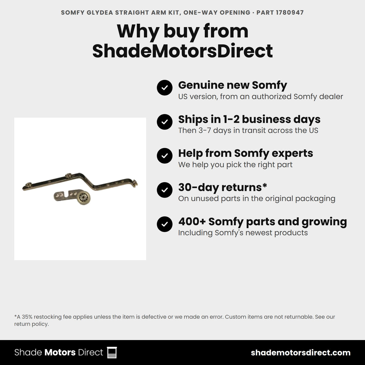 Buy the Somfy Glydea Straight Arm Kit, One-Way Opening, part 1780947, genuine new, from ShadeMotorsDirect