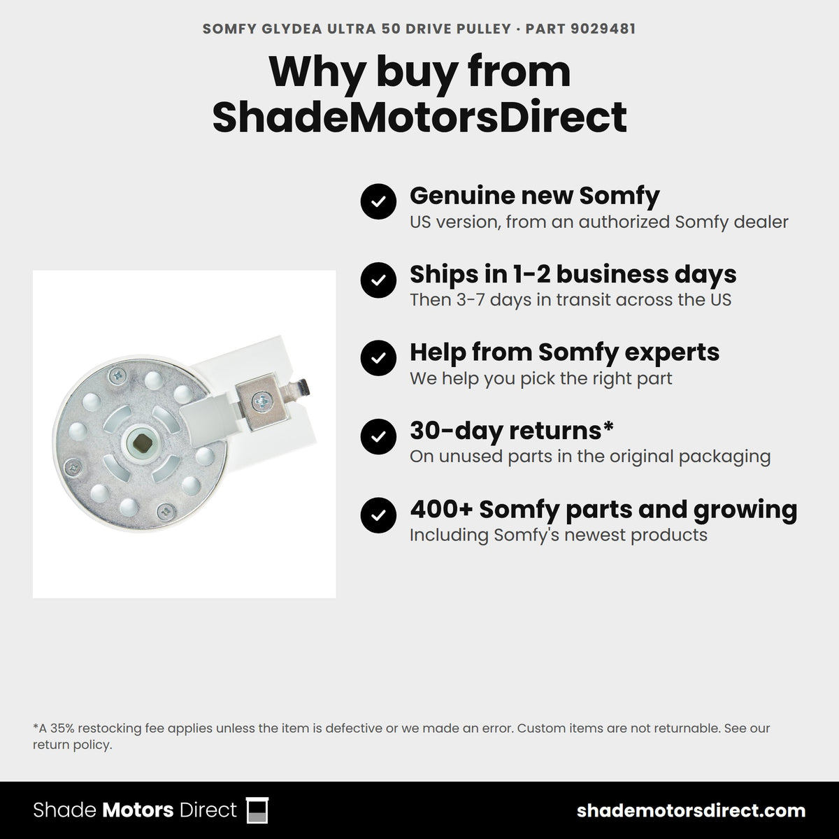 Buy the Somfy Glydea ULTRA 50 Drive Pulley, part 9029481, genuine new, from ShadeMotorsDirect