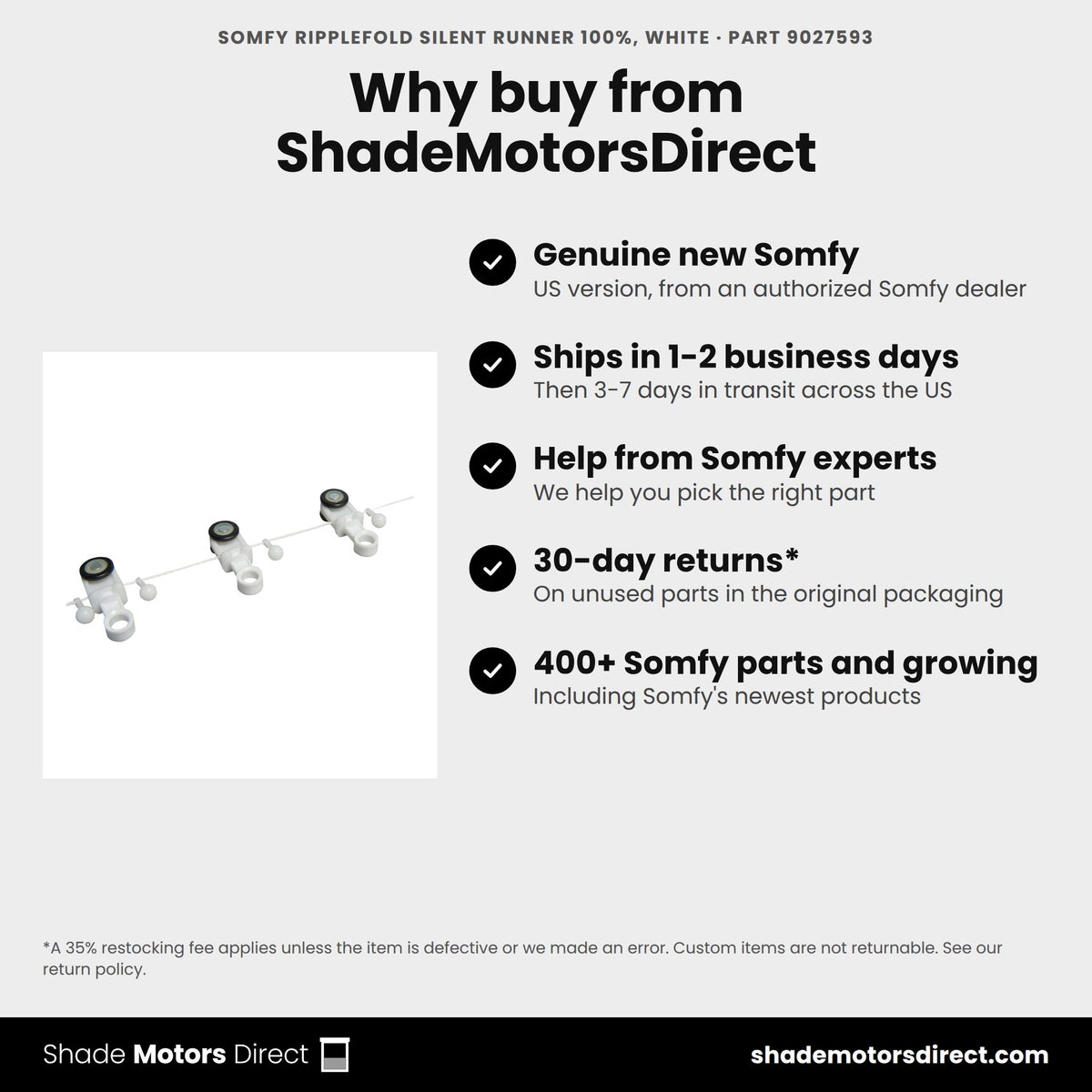 Buy the Somfy RippleFold Silent Runner 100%, White, part 9027593, genuine new, from ShadeMotorsDirect