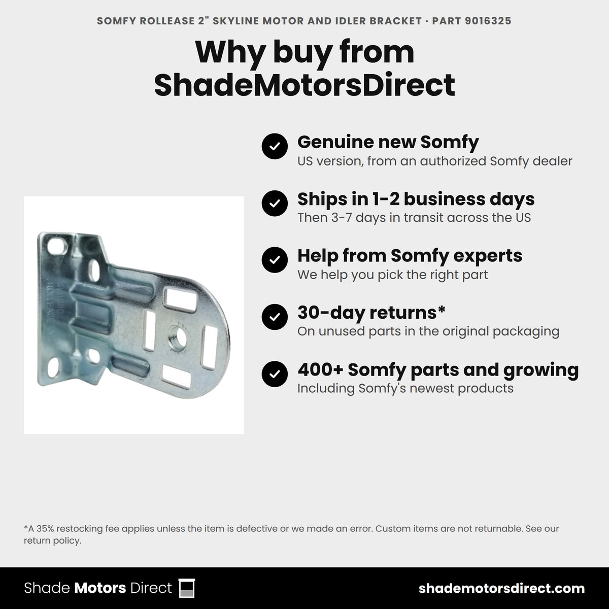 Buy the Somfy RollEase 2" SkyLine Motor and Idler Bracket, part 9016325, genuine new, from ShadeMotorsDirect