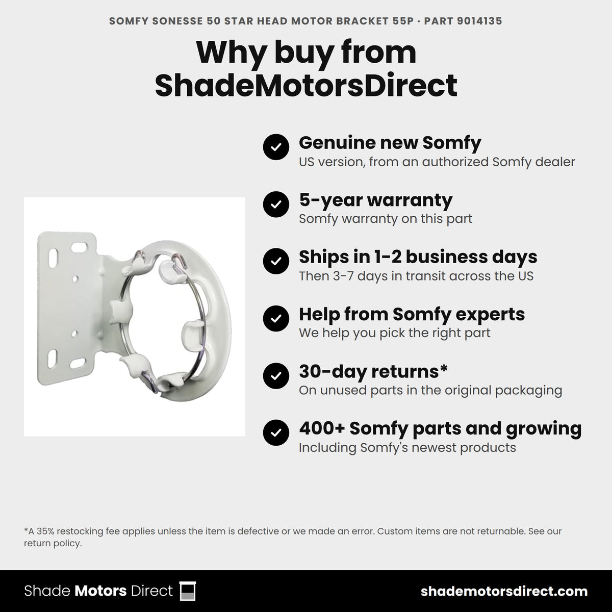 Buy the Somfy Sonesse 50 Star Head Motor Bracket 55P, part 9014135, genuine new with 5-year warranty, from ShadeMotorsDirect