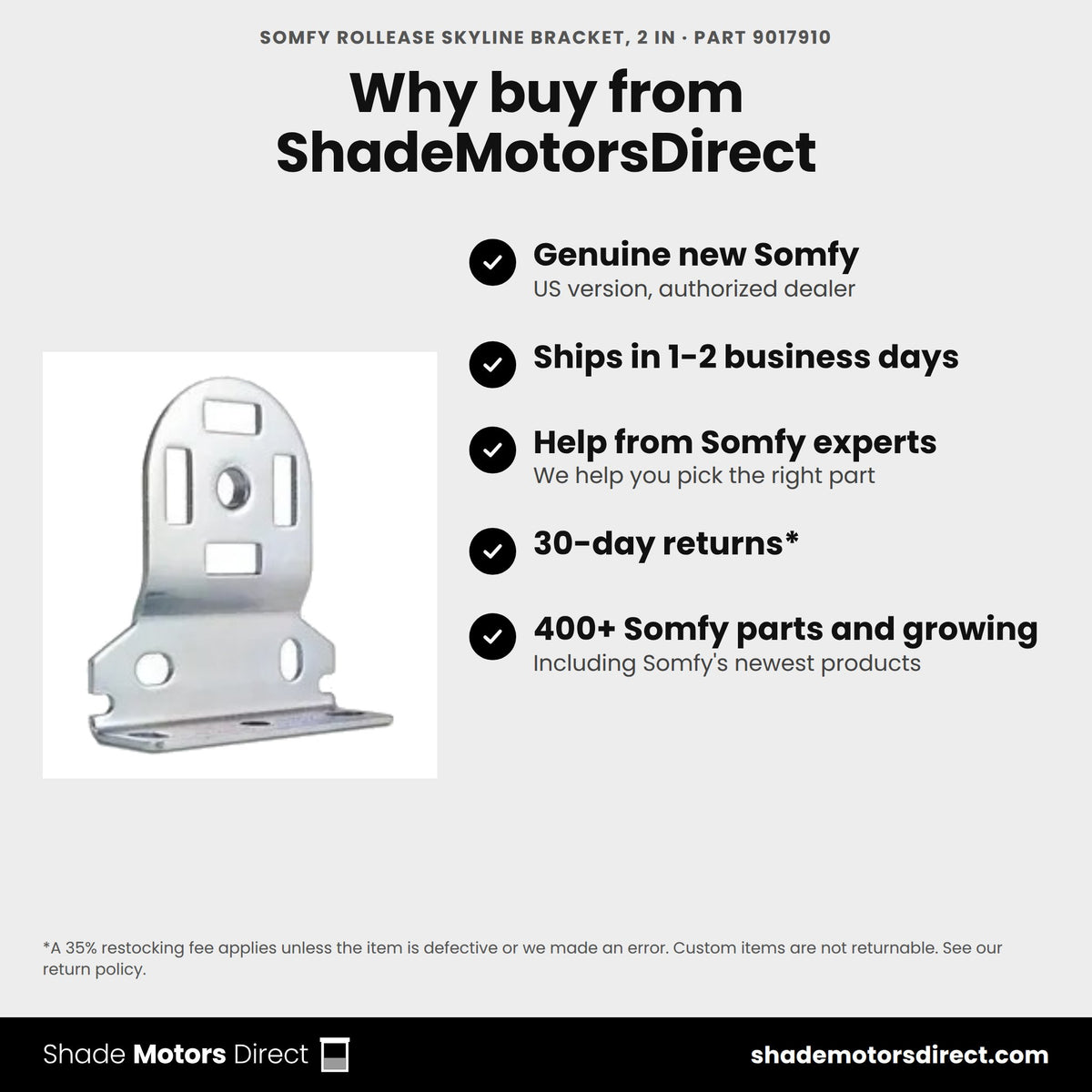 Buy the Somfy RollEase SkyLine bracket, 2 in projection, part 9017910, genuine new, from ShadeMotorsDirect
