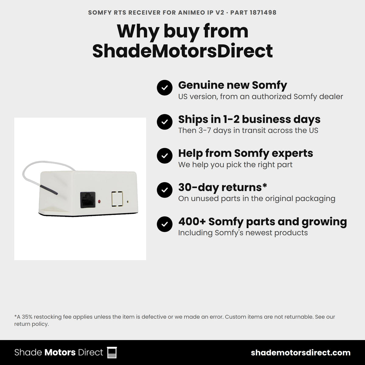 Buy the Somfy RTS Receiver for animeo IP V2, part 1871498, genuine new, from ShadeMotorsDirect