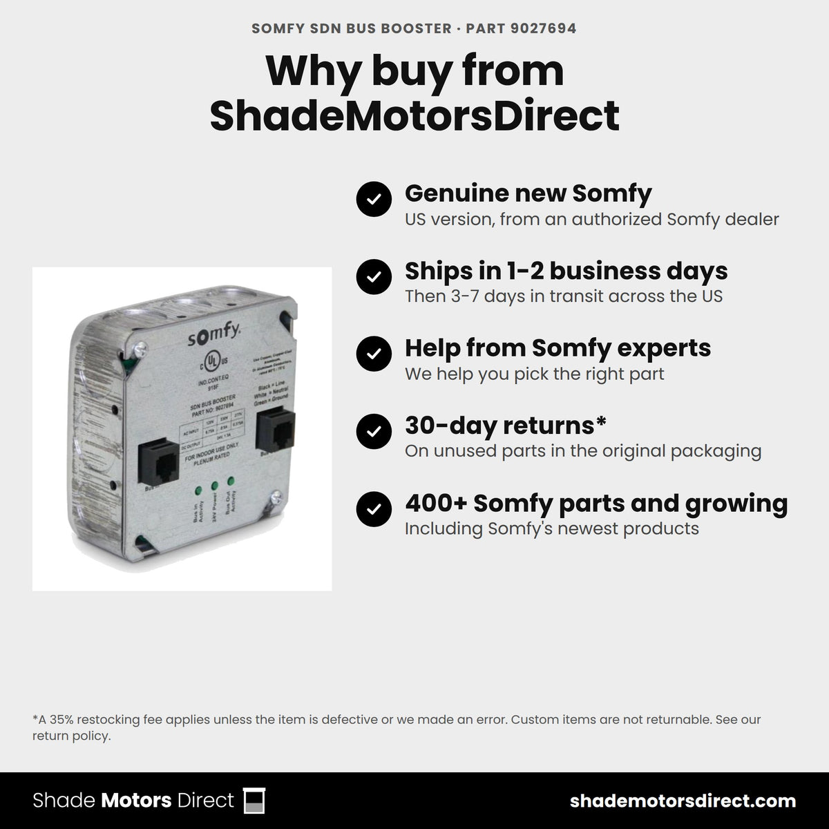 Buy the Somfy SDN Bus Booster, part 9027694, genuine new, from ShadeMotorsDirect