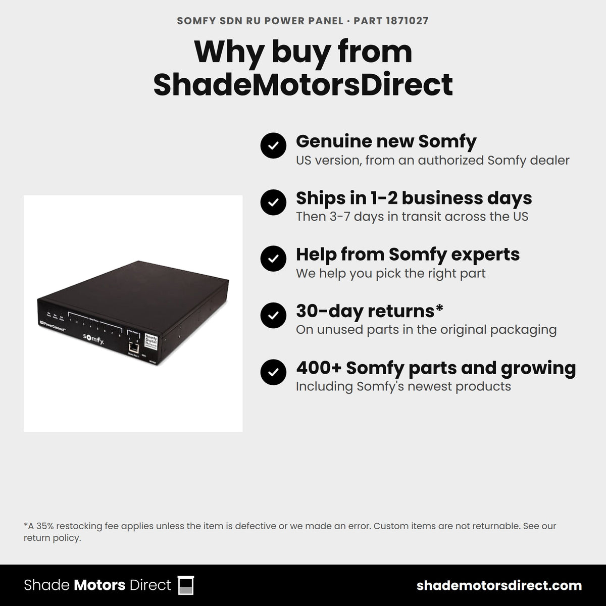 Buy the Somfy SDN RU Power Panel, part 1871027, genuine new, from ShadeMotorsDirect
