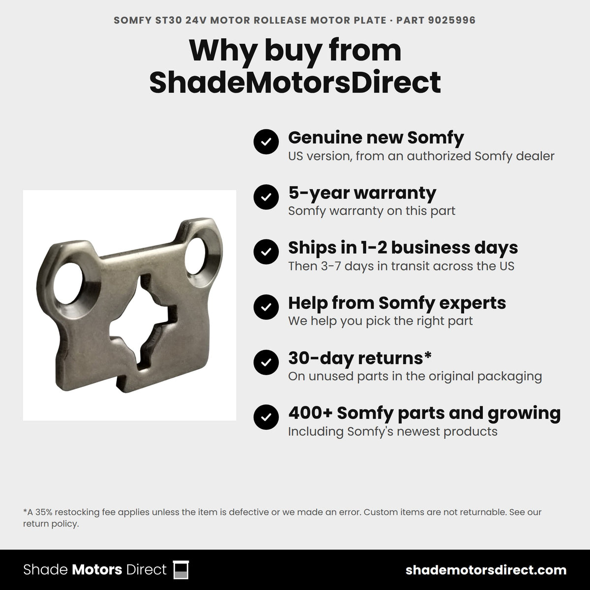 Buy the Somfy ST30 24V Motor Rollease Motor Plate, part 9025996, genuine new with 5-year warranty, from ShadeMotorsDirect