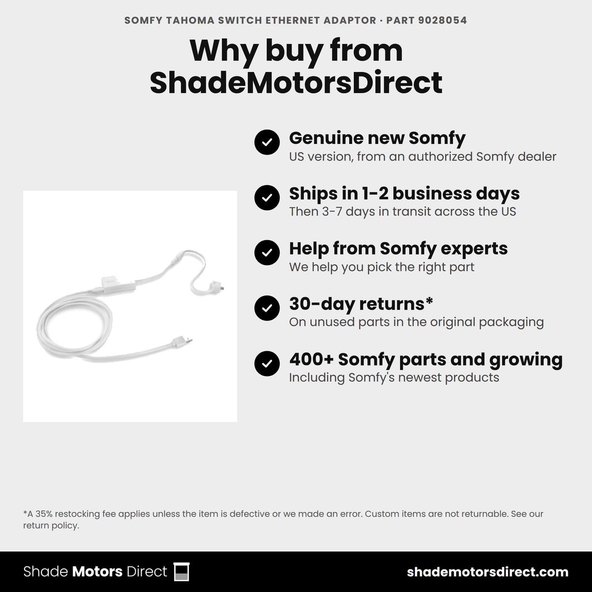 Buy the Somfy TaHoma Switch Ethernet Adaptor, part 9028054, genuine new, from ShadeMotorsDirect