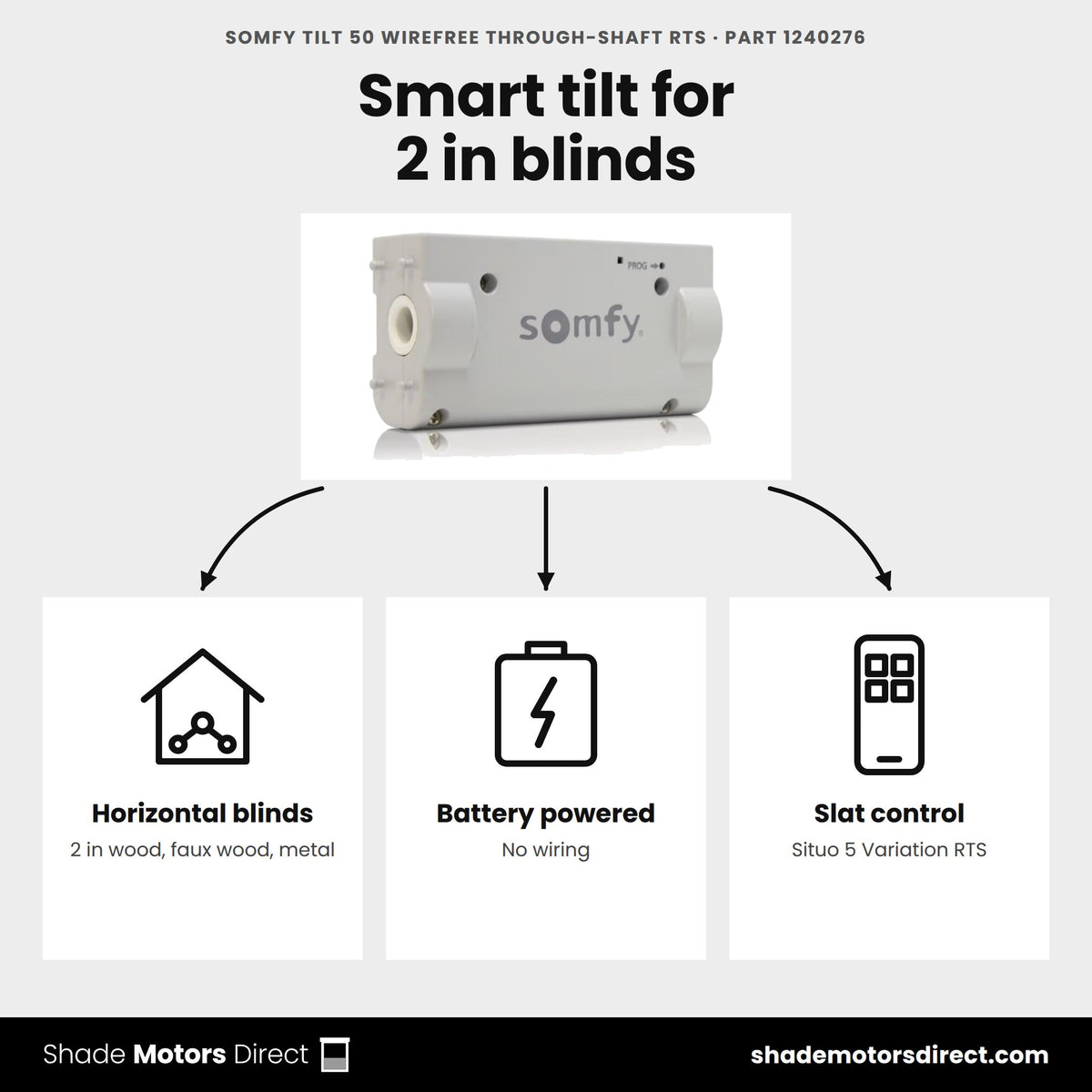 Somfy Tilt 50 WireFree RTS motor 1240276 uses: 2 in horizontal blinds, battery power, Situo 5 Variation slat control