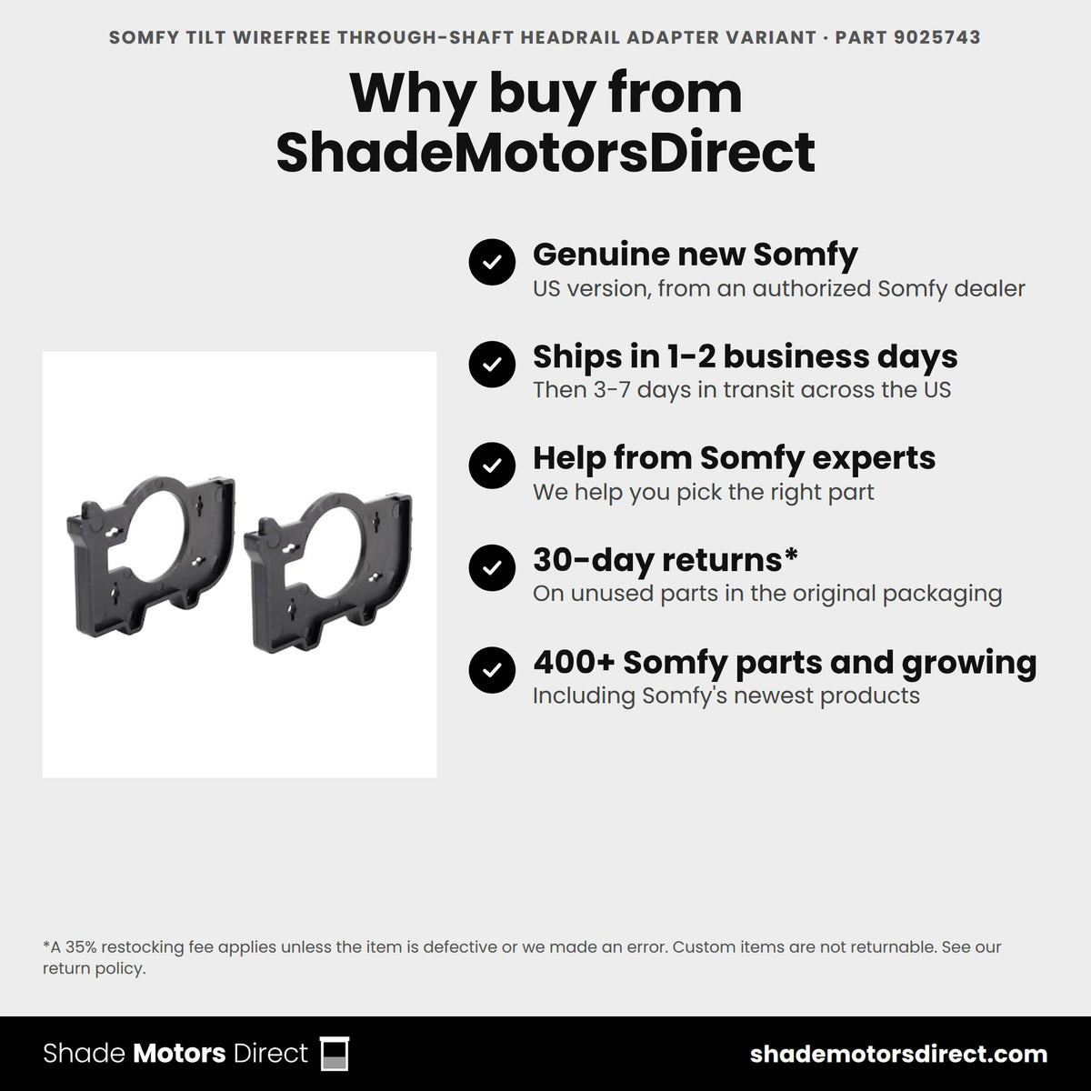 Buy the Somfy Tilt WireFree Through-Shaft Headrail Adapter Variant, part 9025743, genuine new, from ShadeMotorsDirect