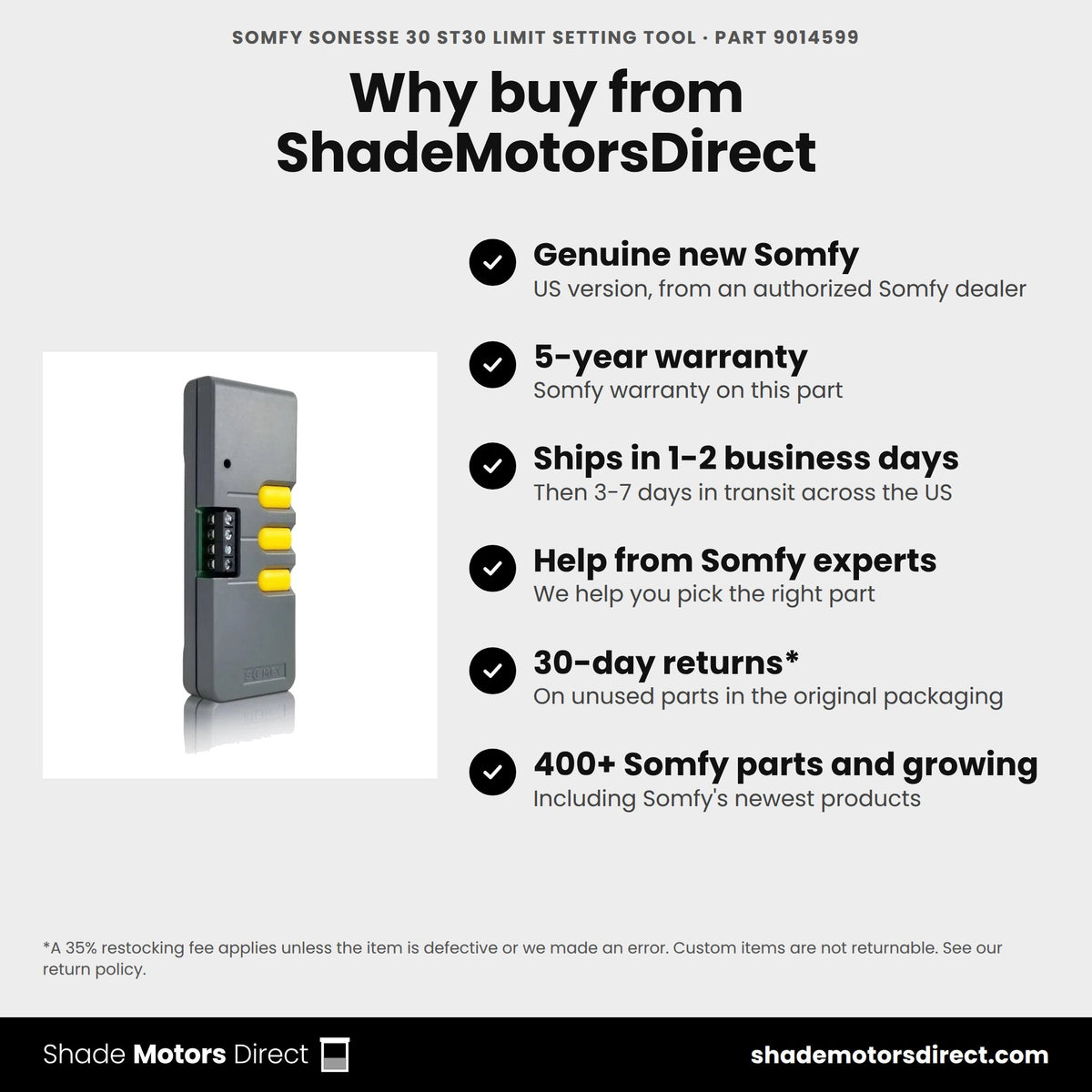 Buy the Somfy Sonesse 30 ST30 Limit Setting Tool, part 9014599, genuine new with 5-year warranty, from ShadeMotorsDirect