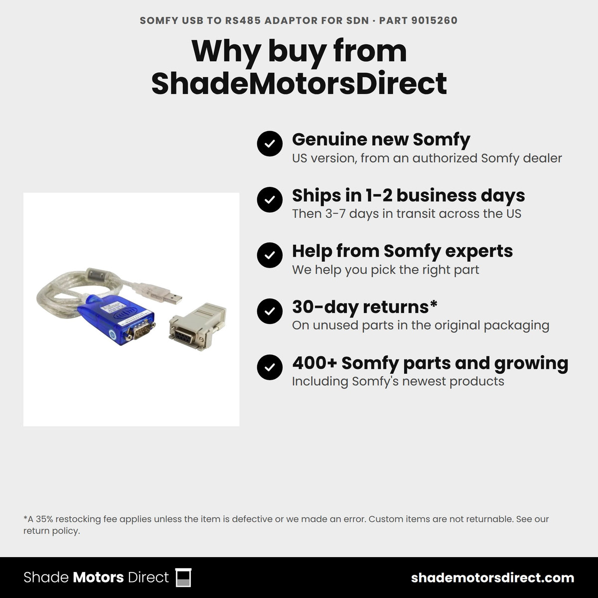Buy the Somfy USB to RS485 Adaptor for SDN, part 9015260, genuine new, from ShadeMotorsDirect